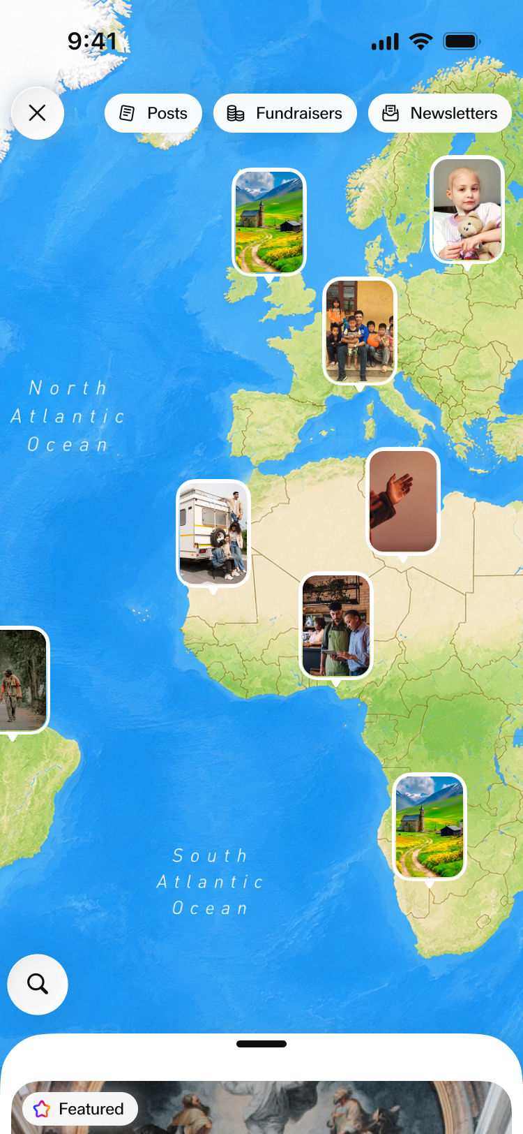 Explore map with missionary pins